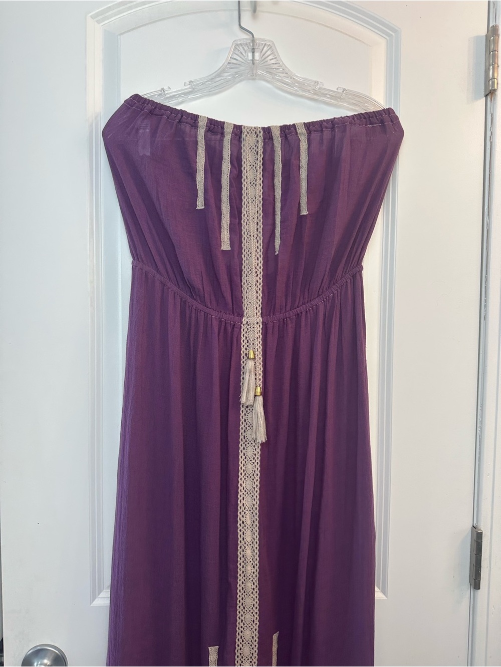 Free People Purple Maxi Strapless Dress with Cream Lace Accents - Picture 6 of 8